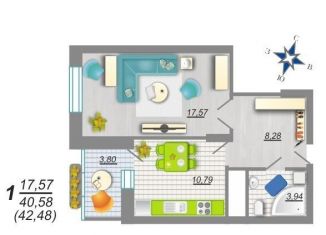 Сдается в аренду 1-комнатная квартира, 42 м2, Воронеж, улица Переверткина, 1/1, ЖК Дельфин