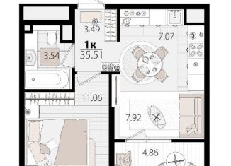 Продажа 1-комнатной квартиры, 35.5 м2, Краснодар, микрорайон ХБК