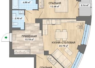 Продажа 2-ком. квартиры, 68.4 м2, Екатеринбург, ЖК Просторы
