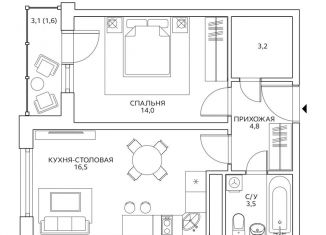 Продам однокомнатную квартиру, 43.6 м2, Москва, метро ЦСКА, улица Маргелова, 3к2