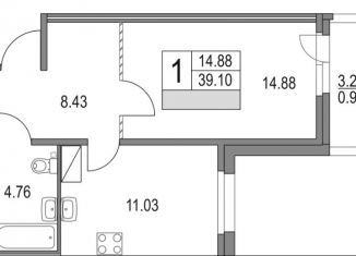 1-комнатная квартира на продажу, 40.3 м2, Санкт-Петербург, проспект Испытателей, метро Пионерская