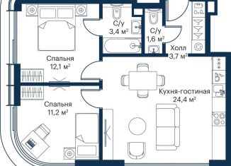 Продажа 2-комнатной квартиры, 56.4 м2, Москва, жилой комплекс Сити Бэй, к8