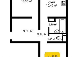 2-комнатная квартира на продажу, 61.4 м2, посёлок Отрадное, Рубиновая улица, 12