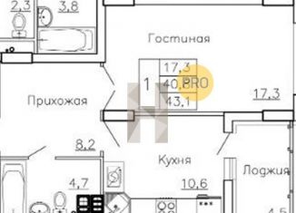 Продам 1-комнатную квартиру, 43.1 м2, Воронеж, ЖК Высота