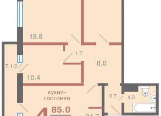 Продается четырехкомнатная квартира, 85 м2, Красноярск, ЖК Апрелевка