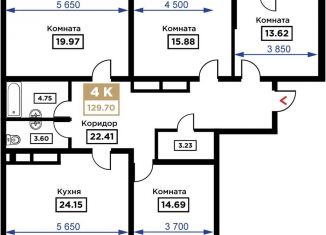 Продам четырехкомнатную квартиру, 129.7 м2, Краснодар, Школьная улица, 1, Школьный микрорайон