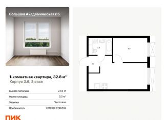 Продажа однокомнатной квартиры, 32.8 м2, Москва, станция Лихоборы