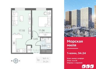 Продаю однокомнатную квартиру, 34.2 м2, Санкт-Петербург, метро Автово