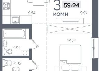 Продаю 3-ком. квартиру, 59 м2, Иркутск, Пулковский переулок, 28, ЖК Пулковский