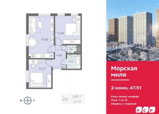 Продажа двухкомнатной квартиры, 47.5 м2, Санкт-Петербург, метро Автово