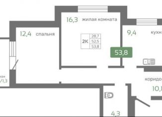 2-ком. квартира на продажу, 53.8 м2, Красноярский край