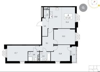 Продается 3-комнатная квартира, 87.3 м2, поселение Сосенское, жилой комплекс Бунинские Кварталы, 6.3