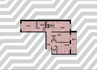 Продается трехкомнатная квартира, 73.2 м2, Волгоград