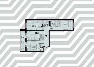 Продается 3-комнатная квартира, 73.3 м2, Волгоград, ЖК Парк Европейский, улица 64-й Армии, 139