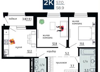 Продаю 2-комнатную квартиру, 58.9 м2, Пермь