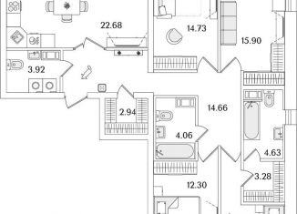 Продается четырехкомнатная квартира, 113.2 м2, Санкт-Петербург, Калининский район