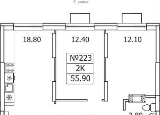 Продаю 2-ком. квартиру, 55.9 м2, деревня Сапроново, ЖК Видный Берег 2