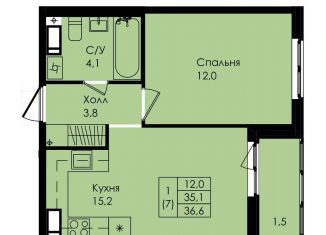 Продаю 1-комнатную квартиру, 36.6 м2, Коммунар