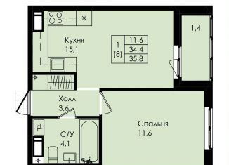 1-комнатная квартира на продажу, 35.8 м2, Коммунар