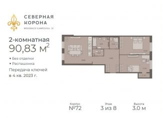 Продажа 2-комнатной квартиры, 90.8 м2, Санкт-Петербург, набережная реки Карповки, 31к1, муниципальный округ Чкаловское