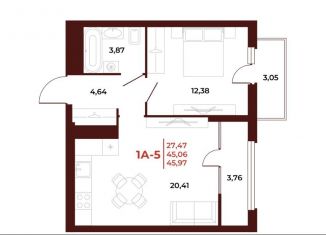 1-ком. квартира на продажу, 46 м2, Пензенская область, проспект Строителей, 21А