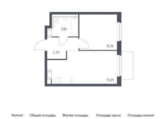 Продаю однокомнатную квартиру, 34.3 м2, Ленинградская область