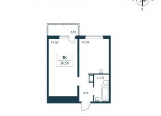 Продам 1-комнатную квартиру, 38.6 м2, Ленинградская область