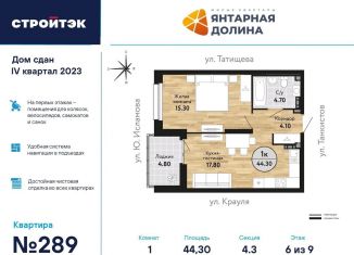 Продажа 1-комнатной квартиры, 44.3 м2, Екатеринбург, ЖК Янтарная Долина