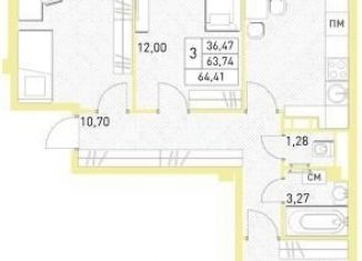 Продажа 3-комнатной квартиры, 64.4 м2, Балашиха, жилой комплекс Столичный, к23