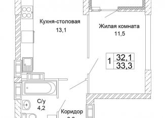 Продам однокомнатную квартиру, 33.3 м2, Волгоград, Кировский район, улица 70-летия Победы, 19А