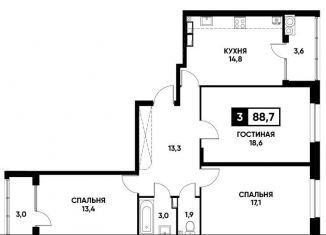 Продам трехкомнатную квартиру, 88.7 м2, Ставрополь, микрорайон № 36, улица Тухачевского, 33к1