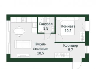 Однокомнатная квартира на продажу, 40.2 м2, Челябинская область, Кременкульская улица, 36