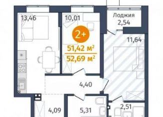 Двухкомнатная квартира на продажу, 51.4 м2, Тюменская область