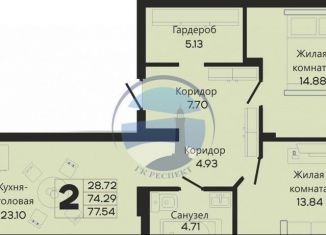 Продается 2-комнатная квартира, 77.5 м2, Калининградская область, Закатная улица, 29к2