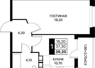 Продается 1-комнатная квартира, 39.2 м2, Ростовская область