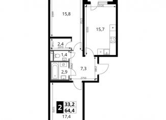 Продажа двухкомнатной квартиры, 64.4 м2, Московская область