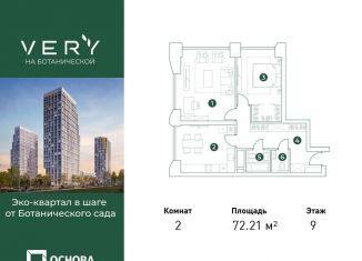 Продам двухкомнатную квартиру, 72.2 м2, Москва, Ботаническая улица
