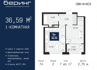 Продам однокомнатную квартиру, 36.6 м2, Тюменская область