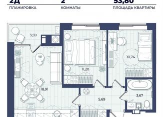 Продается двухкомнатная квартира, 53.8 м2, Астрахань, Советский район, Автомобильная улица, 4