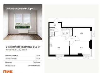 Продаю двухкомнатную квартиру, 51.7 м2, Москва, жилой комплекс Лосиноостровский Парк, к2.1