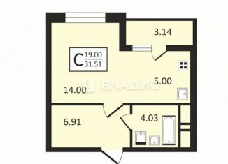 1-комнатная квартира на продажу, 31.5 м2, Мурино