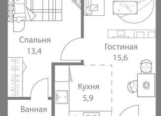 Продажа 2-комнатной квартиры, 46.2 м2, Москва, станция Немчиновка