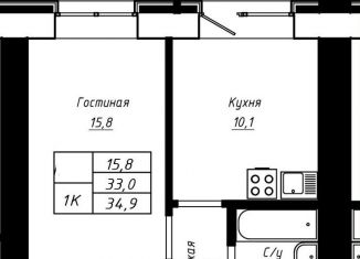 Продажа однокомнатной квартиры, 34.9 м2, Барнаул