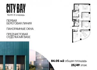 Трехкомнатная квартира на продажу, 84.1 м2, Москва, ЖК Сити Бэй, Волоколамское шоссе, 95/1к8