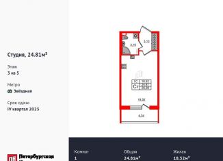 Продается квартира студия, 24.8 м2, Санкт-Петербург, метро Звёздная