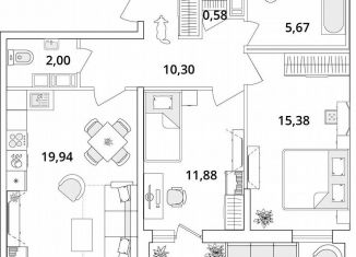 2-ком. квартира на продажу, 70.9 м2, Санкт-Петербург, Кубинская улица, 82к3с1, метро Звёздная