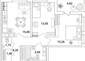 Продажа 2-комнатной квартиры, 62.1 м2, Санкт-Петербург, Кубинская улица, 82к3с1, метро Звёздная