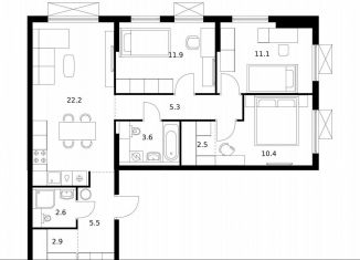 Продажа 3-комнатной квартиры, 78 м2, Котельники, жилой комплекс Томилинский Бульвар, 9-10-15