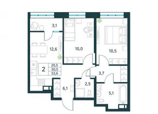 Продается 2-ком. квартира, 53.6 м2, Забайкальский край, микрорайон Хороший, 15