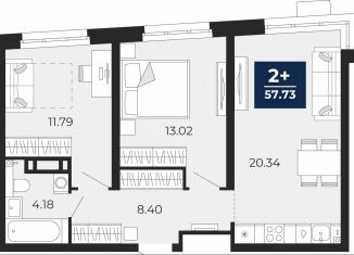 2-ком. квартира на продажу, 57.7 м2, Тюмень, Арктическая улица, 6, Калининский округ